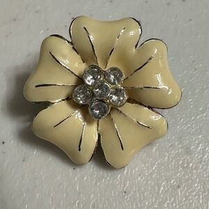 Vintage Dogwood Flower Brooch Pin Cream Enamel Rhinestone Floral‎ Lapel